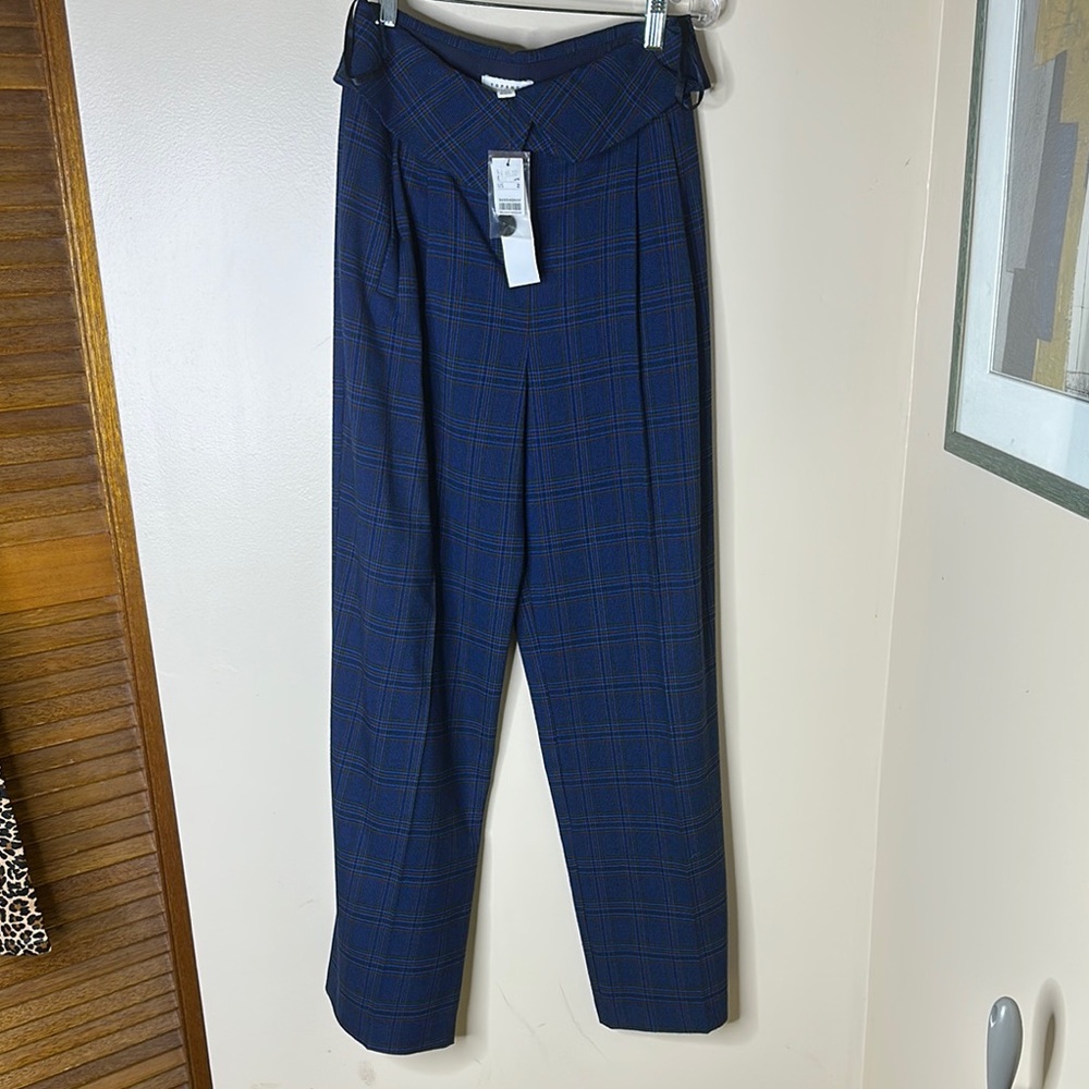 Top shop Blue Plaid High-Waisted Trousers